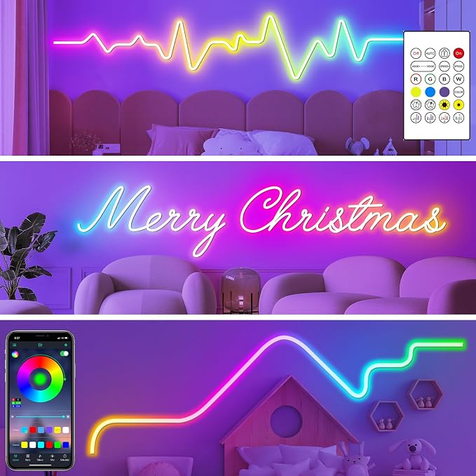 LETIANPAI 20Ft Neon Rope Lights,Flexible Led Rope Lights Control with App/Remote,Multiple Modes Music Sync Gaming RGB Led Neon Lights for Bedroom Outdoor (20FT/6M)