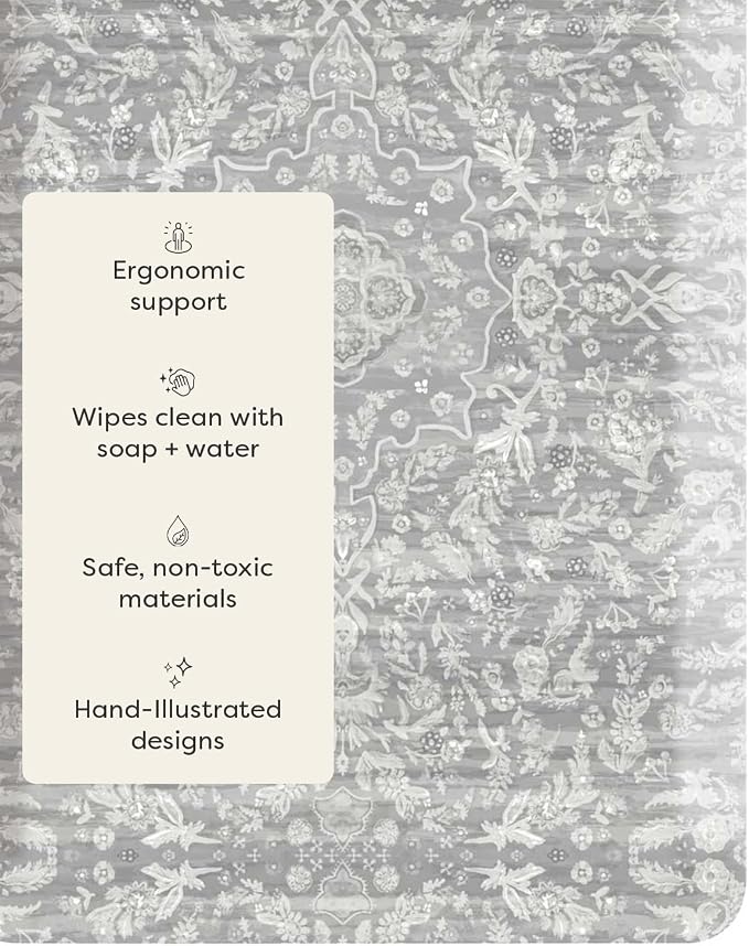 House of Noa Nama Standing Mat – Anti-Fatigue Kitchen Mats for Floor, Cushioned & Non-Slip Comfort Mat for Standing, Thick Foam Anti-Fatigue Mat for Kitchen & Workspaces, Emile Earl Grey 22" x 54"