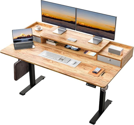 63 x 30 Inch Electric Standing Desk with 2 Drawers, Adjustable Height Widened Stand Up Desk with Storage, Sit to Stand Ergonomic Workstation for Home Office, Light Rustic