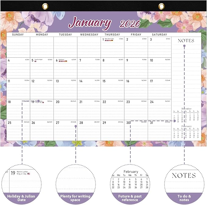 2026 Desk Calendar, Large Desktop/Wall Monthly Calendar (Jan. 2026 - Jun. 2027) 17'' x 12'' School Year Desk Planner for Teacher Family School Office Supplies (Pack of 2)