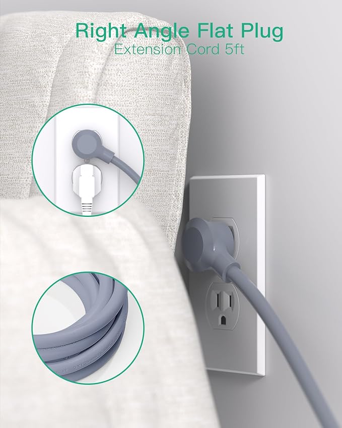 Power Strip Surge Protector - Flat Plug, Wall Mount, 8 Wide Outlets with 4 USB Ports (2 USB C), 5FT Heavy Duty Extension Cord with Multiple Outlets, Charging Station Home Dorm Office Accessories Gray