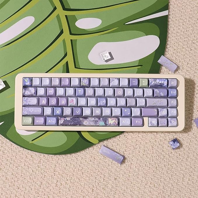 Sumgsn 156 Keys PBT Dye Sub Custom Purple Keycaps URE Profile Butterfly Keycap Set Fit for 95% 75% 65% 60% Cherry Mx Switches Mechanical Keyboard