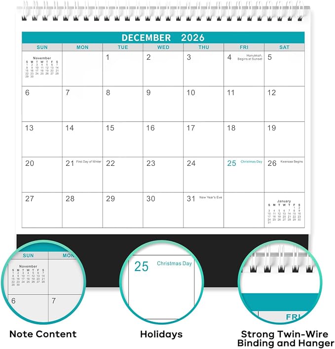 Desk Calendar 2026-2027 - Desk Calendar from July 2026 - December 2027, 10" x 8.3" Calendar Desk, 18 Months Standing Flip 2026-2027 Desktop Calendars