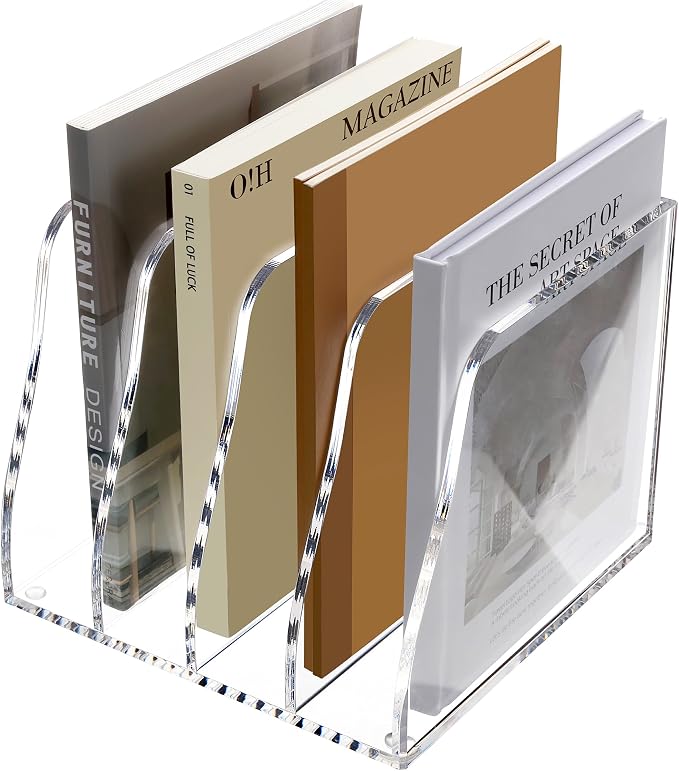 SANRUI Acrylic Desk File Organizer, Clear Magazine File Holder 6 Slot | Vertical Workspace Sorters, Folder Rack for Office Accessories Organization Storage