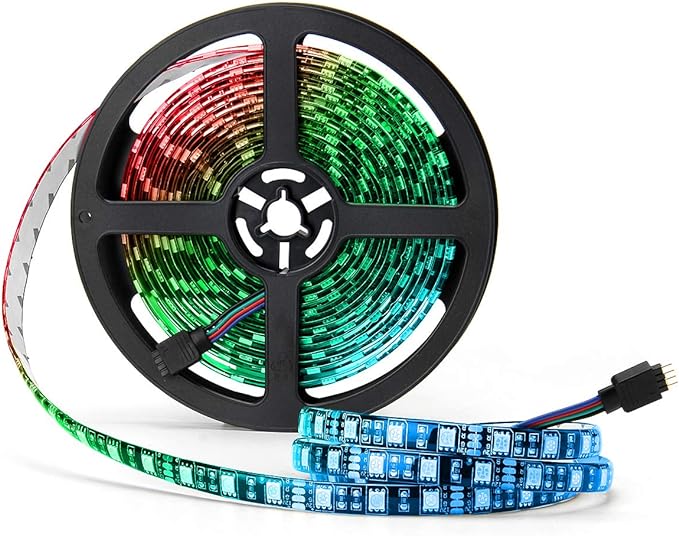 SUPERNIGHT LED Strip Lights, 16.4FT 5M SMD 5050 Waterproof 300LEDs RGB Color Changing Flexible LED Light Strip for Bedroom, TV Back Lighting, Christmas, Valentine's Day (Black PCB)