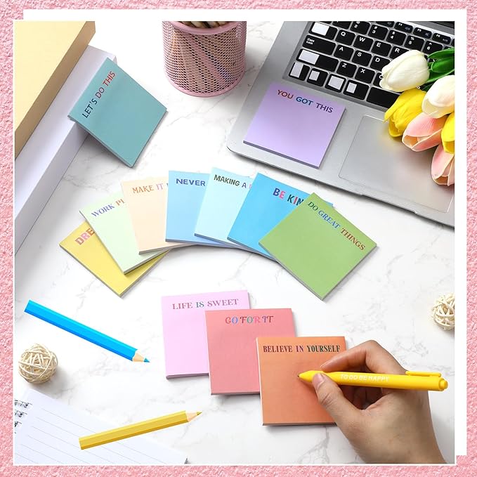 Yinder 24 Pcs Inspirational Sticky Notes Thank You Gift Motivational Sticky Note Pad Employee Appreciation Gift Bulk for Staff Coworker Teacher Nurse Office Groups 3 x 3'' (Motivational,Gentle Color)