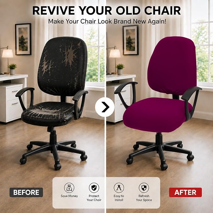 DIVA EN CAMINO DEC Stretchable Desk Office Chair Seat Covers - Universal Stretch Computer Chair Slipcover - Washable Rotating Backrest Coverings & Cushion Protectors for Dogs, Cats, Pets、