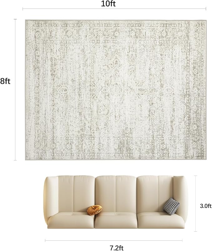 Srugn Double Layers 8x10 Area Rugs for Living Room- Upgraded Removable(Upper Layer+Lower Layer) Washable Area Rugs for Bedroom,Dining Room- Large Vintage Carpets with Cushioned Pad for Home Office