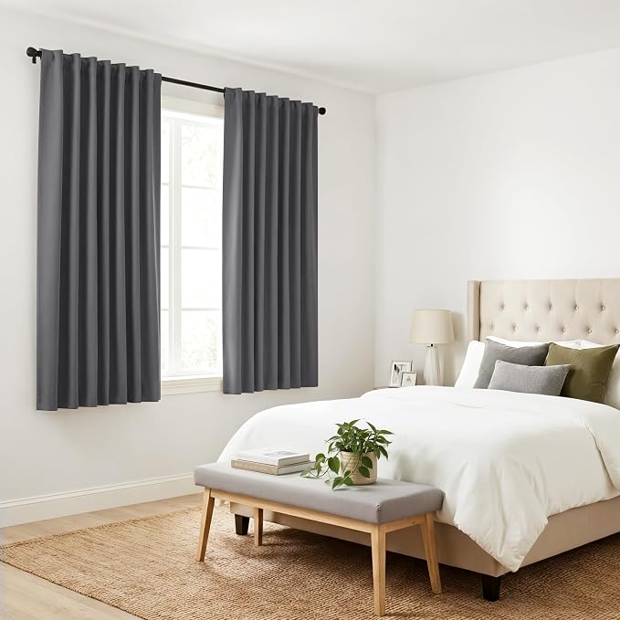 PONY DANCE Grey Window Curtains - 42 W x 72 L, Gray Blackout Thermal Drapes Treatments Light Blocking Rod Pocket Panels for Living Room Home Decoration, 1 Pair