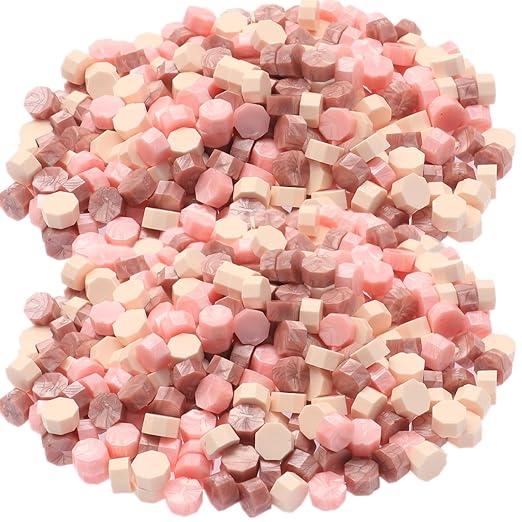 Wax Seal Kit with Warmer, ONWINPOR 300pcs Pink Sealing Wax Beads in 3 Colors, Non-Slip Spoon, Candles for Envelopes, Stamp Letter Seal,Wedding Invitations (Pink Mix)