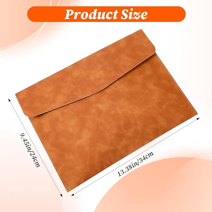 Leather Folder, Leather Envelope Document Folder A4 Flie Holder for Documents Letters Envelopes Waterproof Portfolio Brown PU Envelope Case with Snap Closure for Receipt Contract Paper Bills