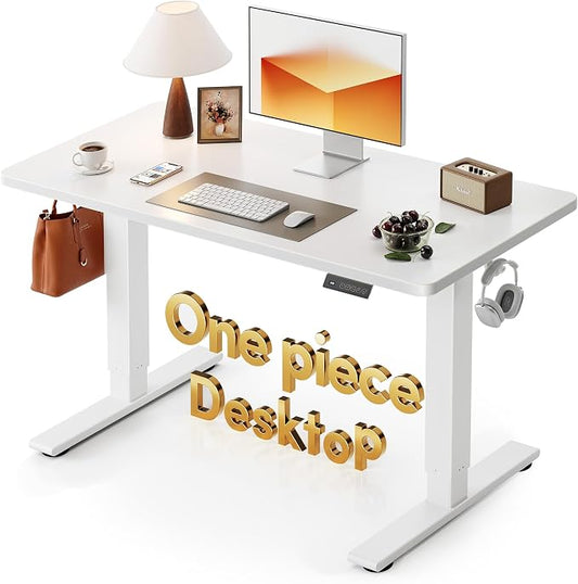CubiCubi One-Piece Standing Desk, 40 x 24 Electric Height Adjustable Computer Desk, Sit Stand up Home Office Workstations with Whole-Piece Desktop, White