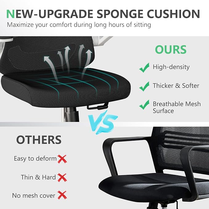 Multifunctional Ergonomic Office Chair—Features an Adjustable headrest, Reclining backrest, and Lumbar Support; Suitable for Home Offices, workplaces, and Dorm Rooms (Black with White Frame)