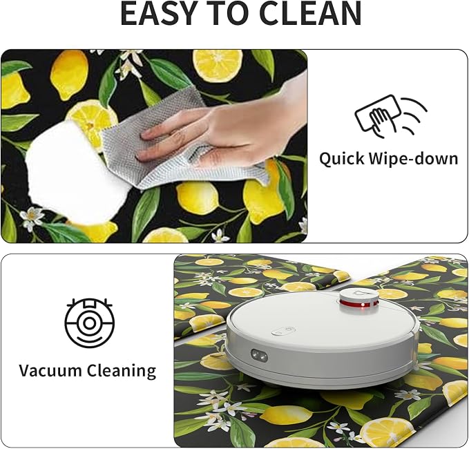 Lemon Kitchen Decor Kitchen Mat, Cushioned Anti Fatigue, Non-Slip | Lemon Pattern,Cushioned Comfort,Non-Slip Backing,Waterproof Surface,Soft Underfoot,Easy Clean,Kitchen Sink,Laundry