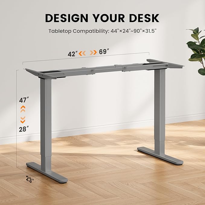 ErGear Dual Motor Standing Desk Frame, Electric Adjustable Legs Compatible Desktop Size 44″-90″, 264 lbs Weight Capacity, 4 Memory Height Settings Stand up Desks Base, Grey Frame Only