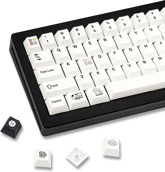 PBT Keycaps 130 Keys, White Cute Keycaps, Cherry Profile Dye-Sublimation Custom Keycap Set for 60% 65% 75% 80% 100% Mechanical Keyboard