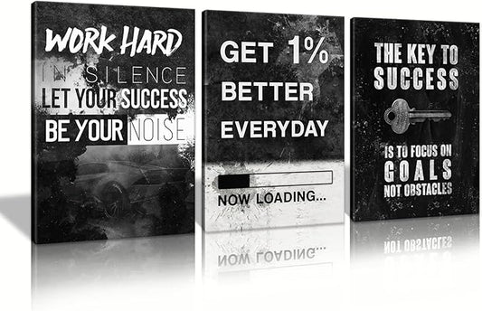 KAWAHONE Motivational Success Canvas Wall Art for Home Office Workplace, Perseverance Leader Canvas Quotes Motivate Success Positive Poster Framed Ready to Hang
