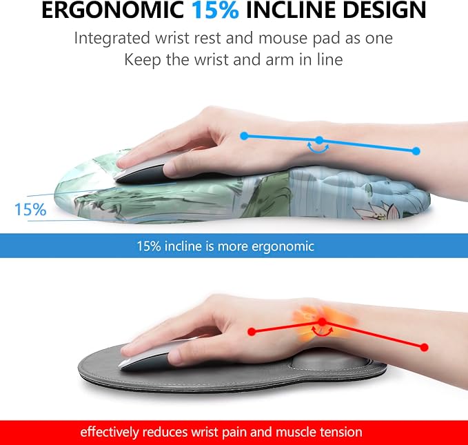 Mouse Pad Wrist Support, Laokiiy 2 in1 Keyboard Wrist Rest+ Ergonomic Mouse Pad, Non-Slip Wrist Rest for Computer Keyboard, Made Easy Typing & Relieve Wrist Pain(Landscape)