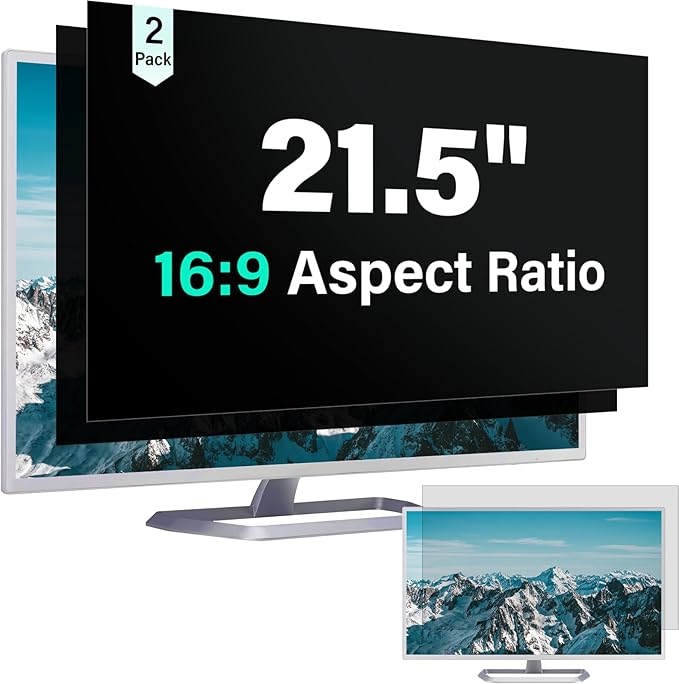 [2 Pack] 21.5 Inch Computer Privacy Screen for 16:9 Aspect Ratio Widescreen Monitor, Eye Protection Anti Glare Blue Light Computer Monitor Privacy Filter, Removable 21.5 in Protector Film
