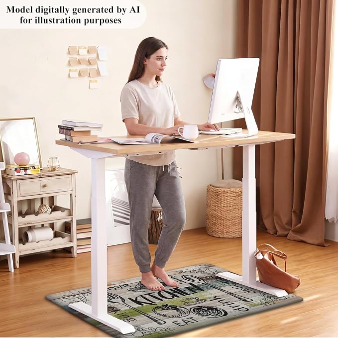 HEBE Anti Fatigue Kitchen Rugs Set of 2, Non Slip Cushioned Kitchen Mats for Floor, Waterproof Farmhouse Comfort Standing Desk Mat for Kitchen Sink,Office,Laundry