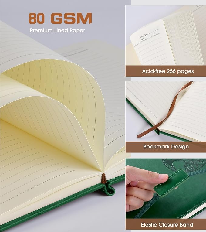 Biuwory Lined Journal Notebook for Women Men,256 Pages B5 Large Hardcover Leather Journals for Writing,Travel,Business,Work & School,College Ruled Notebooks for Note Taking,Diary Notepad 7.8"×10.2"