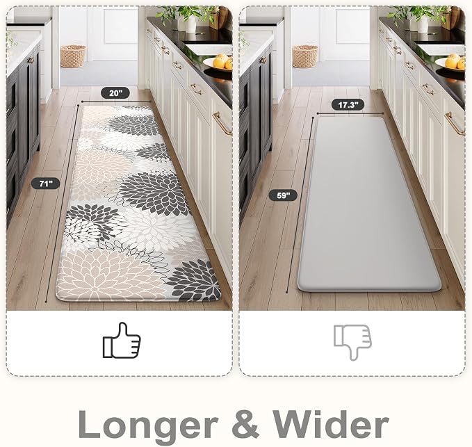 KIMODE Kitchen Mats Cushioned Anti Fatigue Comfort Kitchen Runner Rugs | 20"x71"Pink, Floral,Farmhouse,Waterproof Kitchen Mat ,Comfort Standing,Wipe Clean,Kitchen Runner Rug Laundry Sink Floor