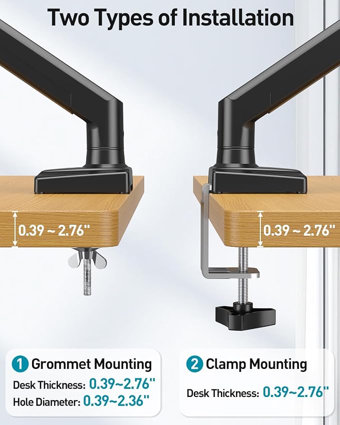 Single Monitor Arm Desk Mount Fits 13 to 32 inch Computer Screens, Holds 4.4 to 22lbs Display VESA Mount, Adjustable Monitor Stand with Clamp/Grommet Mounting Base, 75/100mm Bracket, Black, Freelift