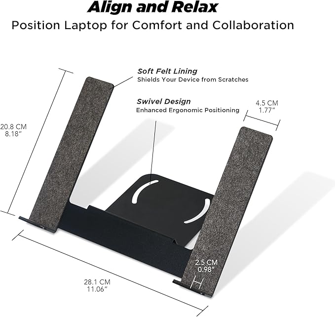 Moodular Laptop Tray Stand Add-On for Slide Rails, Do Not Use Alone | Accessory Only, Ergonomic Height, Swivel Adjustable, Quick Setup & Removal, Secure & Sturdy, Felt Padding, Black, MSA-LT