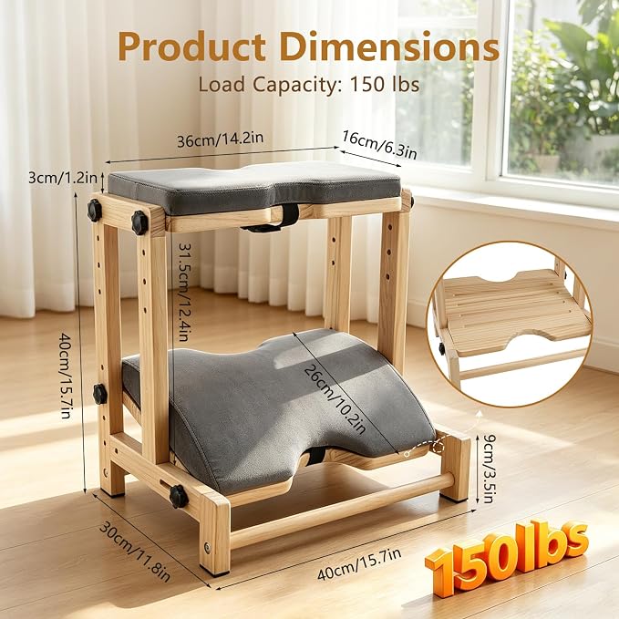 Foot Rest for Under Desk, Double Layer Wooden Foot Stool with 4 Heights Each Layer, Ergonomic Office Gaming Footrest, Wide Anti-Slip Platform with Removable Cushion (Natural Wood)