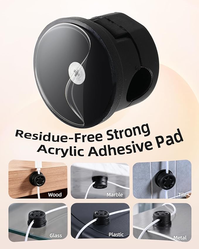 AGPTEK 8 Pack Magnetic Cable Clips, 360° Rotatable Cord Holder, Black | Adhesive Desk Cord Organizer for Nightstand, Home Office Wire Management Wire Keeper for Phone Charger USB Charging Cables