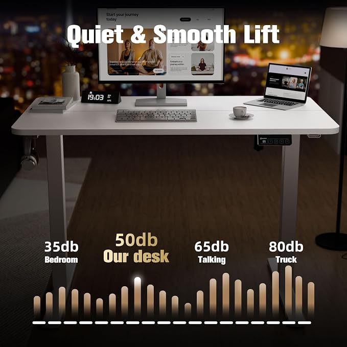 43"x24" Standing Desk,Height Adjustable Sit-Stand Desk Home Office, White | Electric Adjustable Standing Desk, Sit to Stand Computer Office Desk with Splice Board, Memory Preset, Lifts 28.7''-46.5"