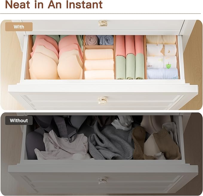 Criusia Drawer Organizer Clothes, 21 Pack Dresser Organizer for Baby Clothes, Underwear, Sock - Foldable Closet Organization and Storage Dividers Bins for Nursery, Bedroom (Brown)