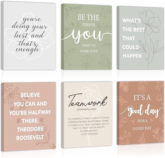 CHDITB Inspirational Canvas Wall Art, You Are Doing Best Wall Decor, Botanical Floral Line Art Poster,Positive Teamwork Affirmation Framed Posters For Office Women Bedroom Living Room Decor 8”X10”