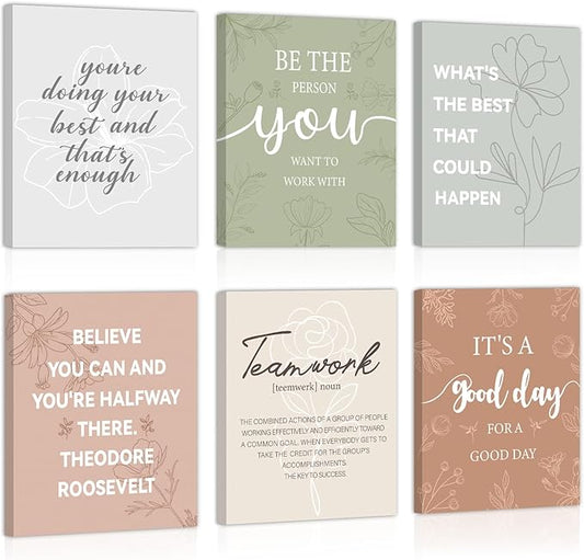 CHDITB Inspirational Canvas Wall Art, You Are Doing Best Wall Decor, Botanical Floral Line Art Poster,Positive Teamwork Affirmation Framed Posters For Office Women Bedroom Living Room Decor 8”X10”
