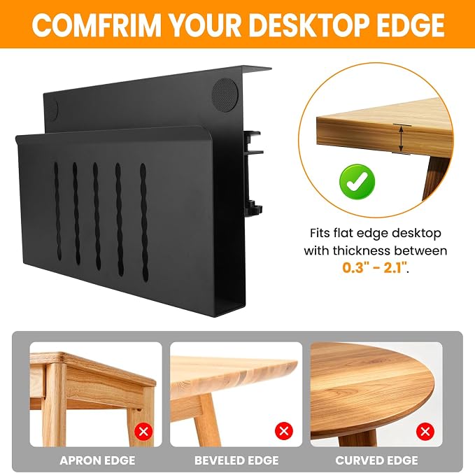 UIN Desk Side Storage, Steel Hanging Desk Organizer with Magnetic Pen Holder, No Drill Laptop Holder, Clamp on Laptop Mount Table Hanging Storage for Office Home, Fits Flat Edge Tables 0.3" to 2.1"