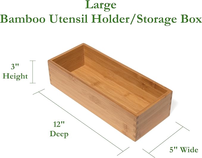 Lipper International Bamboo Wood Utensil Holder Storage Box for Cooking Tools, Makeup, or Office Supplies, 5" x 12" x 3" (Pack of 6)