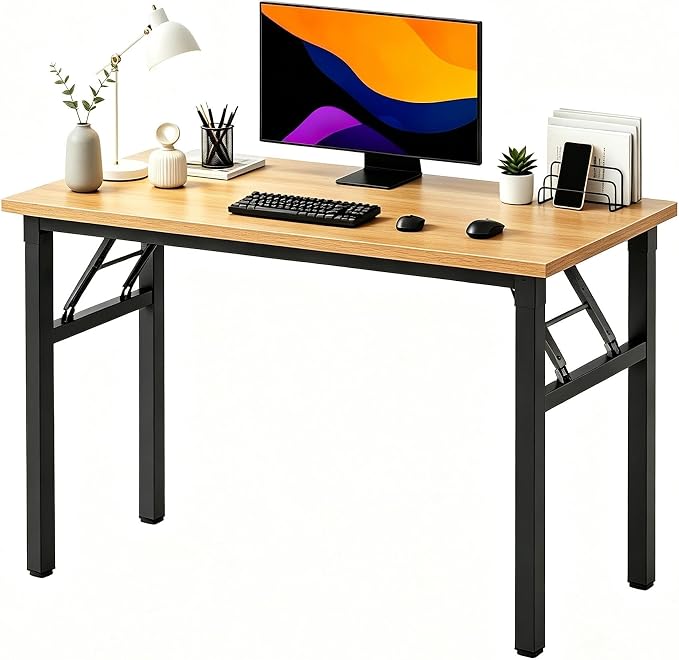 sogesfurniture Small Foldable Computer Desk 39.4 inches, No Assembly Collapsible Table Folding Laptop Workstation for Home Office, Modern Portable Writing Gaming Desk for Small Spaces, Teak Black