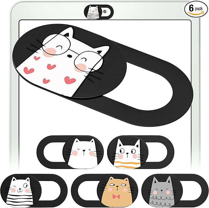 MESMOS 6pk Laptop Camera Cover Slide with Cute Cats, Cell Phone Camera Cover for Privacy, Laptop Accessories, Compatible as a Web Cam Blocker with All Devices Like Computer, iPhone, iPad, MacBook etc