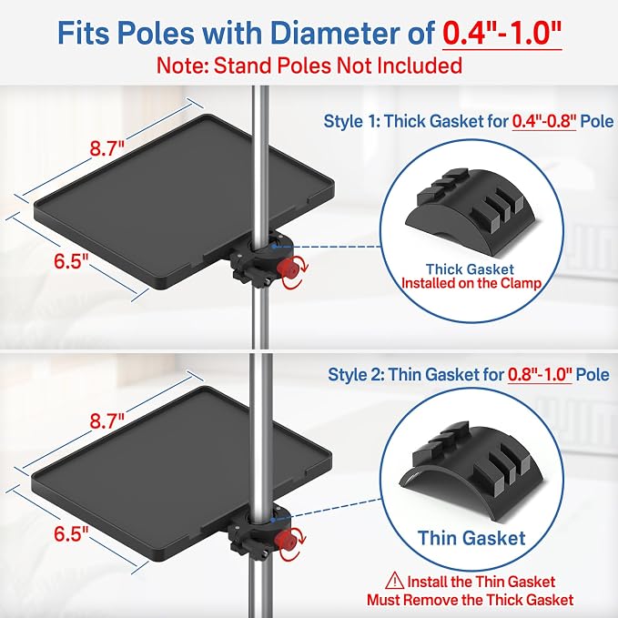 Functional Microphone Stand Tray with Adjustable Mic Stand Phone Holder - 8.7"x6.5" Mic Stand Tray Shelf Clamp-On Music Stand Accessory for Live Streaming Karaoke Recording