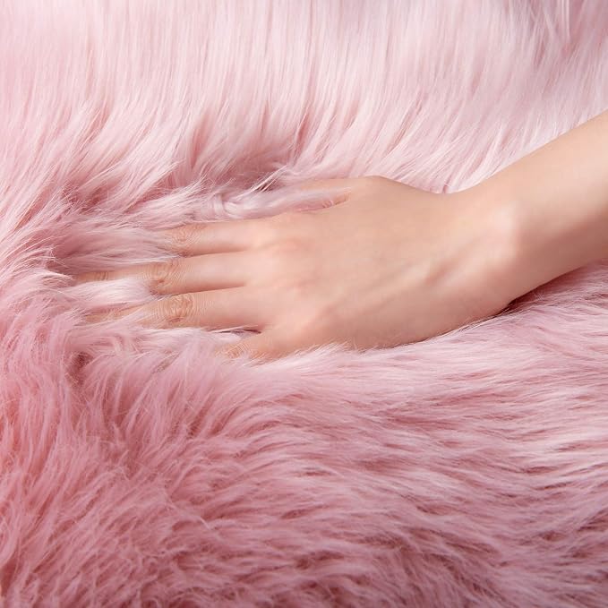 Ashler faux fur rug, Fluffy Shaggy Area Rug Ultra Soft 2.2 x 6 Feet Rectangle Fur Rug, Pink Fuzzy Rug Machine Washable Shag Rug, Nursery Decor Throw Rugs for Bedroom, kids room, Living Room