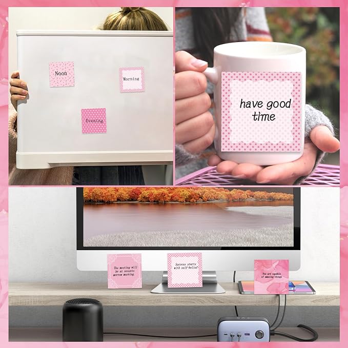 Aesthetic Sticky Notes Gifts, 9 Pack Pink Floral Aesthetic Notepads 3x3 Inch Gifts for Coworkers Students, Pink Memo Pads Office School Supplies for Men Women (450 Sheets)