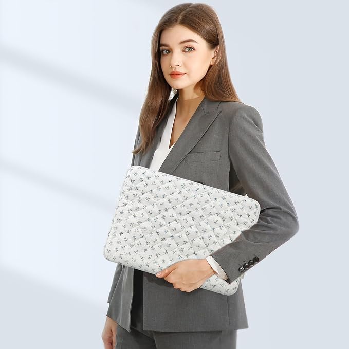 MOSISO Laptop Case 14 inch, 14 inch Puffy Laptop Sleeve Bag Compatible with HP Lenovo Dell ASUS Acer,HP Stream,Dell Latitude,Lenovo IdeaPad, Charming Floral Square Quilted Carrying Bag&Small Case,Blue