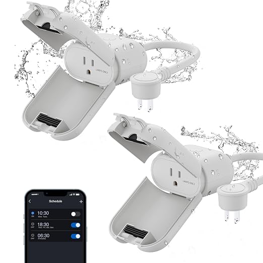 ELEGRP PQR11 Outdoor Smart Dimmer Plug Waterproof IP66, Smart WiFi Plug Compatible with Alexa & Google Assistant, Outdoor Dimmer for String Lights, No Hub Required, UL Certified, 2 Pack, Grey