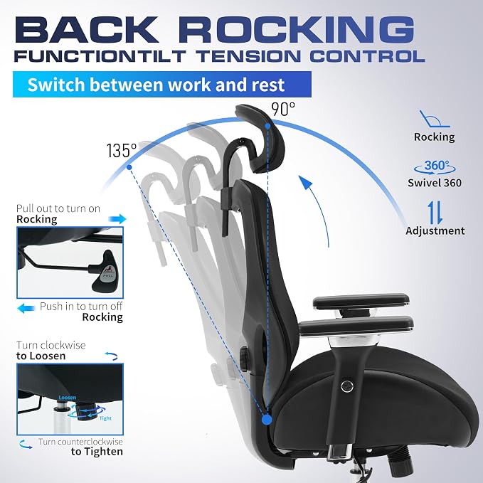 700lbs Big and Tall Office Chair for Heavy People Ergonomic Mesh Desk Chair with Wide Thick Seat Cushion, Adjustable Lumbar Support, 4D Armrests and Headrest for Aitting All Day
