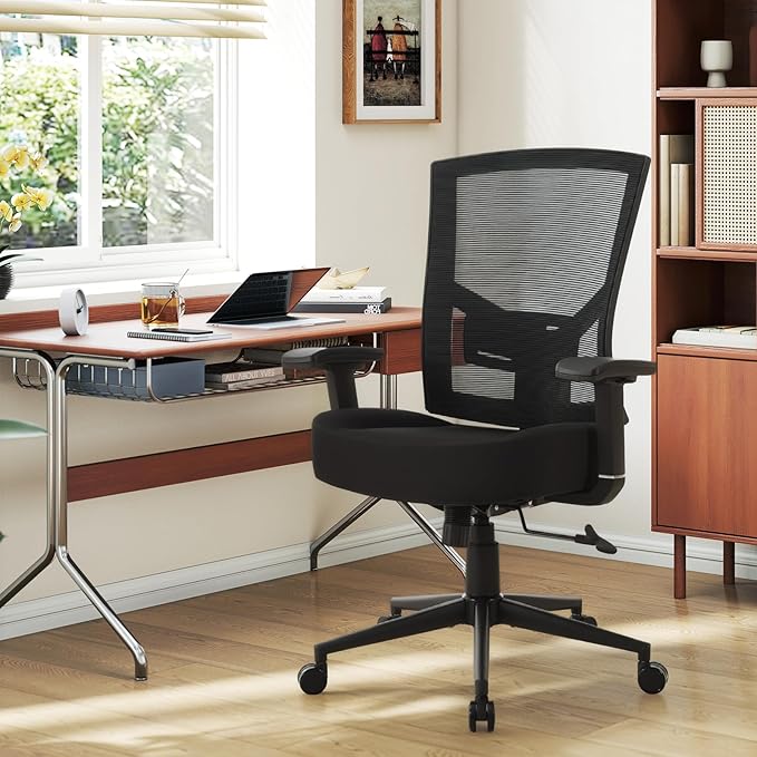 Big and Tall Office Chair 600lbs with Lumbar Support for Eight Hour Daily Work Ergonomic Mesh Desk Chair Widen 3D Cushion for Reading, Gaming