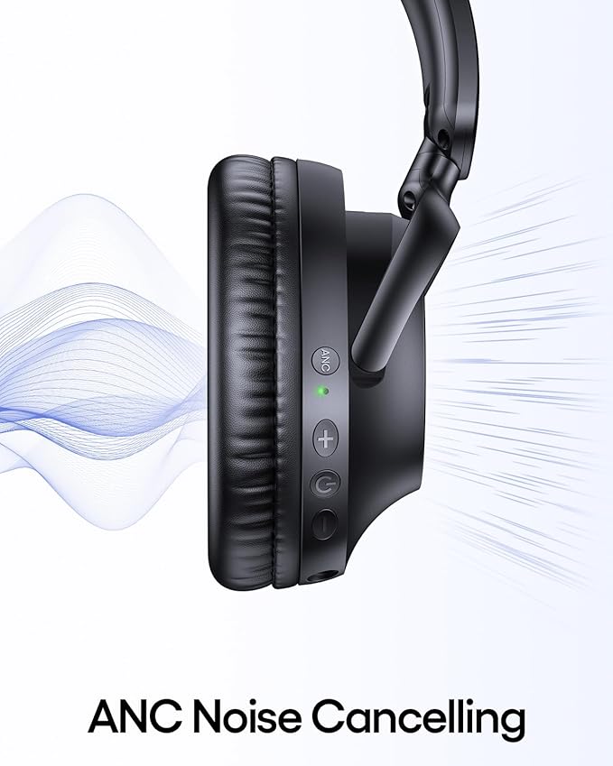 TAGRY Hybrid Active Noise Cancelling Headphones 100H Playtime Wireless Over Ear Bluetooth Headphone with Fast Charging Hi-Res Audio Comfort Earcups Headsets for Travel Home Office Phone PC Black