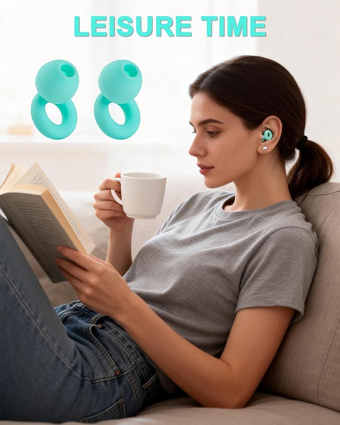 Ear Plugs for Sleeping, 28dB(SNR) Reusable Silicone Earplugs with 4 Sizes (S/M/L/XL) Eartips, Noise Reduction Ear Protection EarPlugs for Sleep, Airplane, Focus, Travel & Concerts, Mint