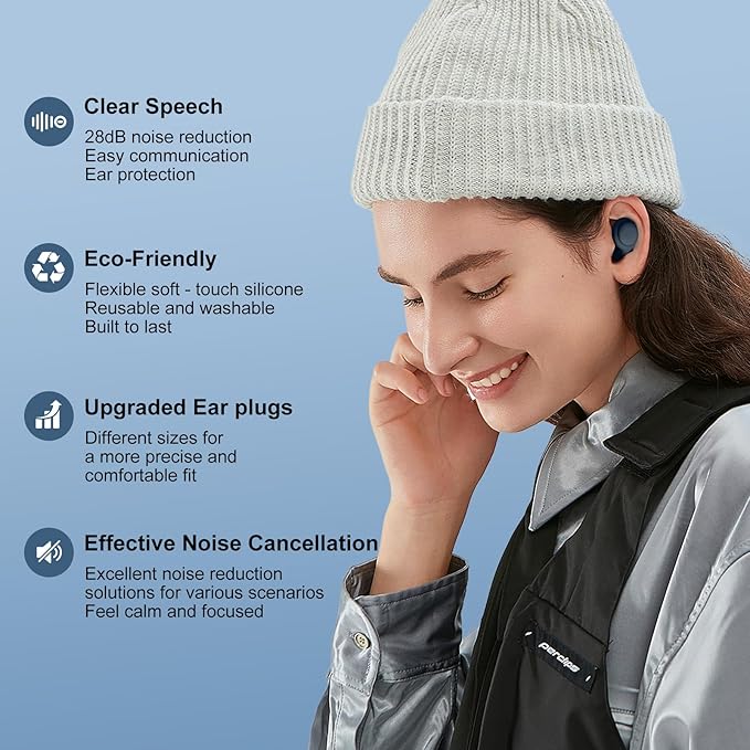 2 Noise Cancelling Ear Plugs, Beinkap Sleeping Earplugs with 12 Silicone Soft Reusable Ear Tips for Social Gatherings, Work, Sleeping, Concerts, Parenting, Conversation, 28 dB Noise Reduction