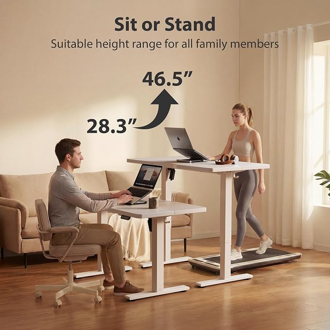 Cubiker Standing Desk, 55x24 Inches Sit Stand Home Office Desk, Electric Stand up Desk, Adjustable Desk with Splice Board, White Frame/White Top