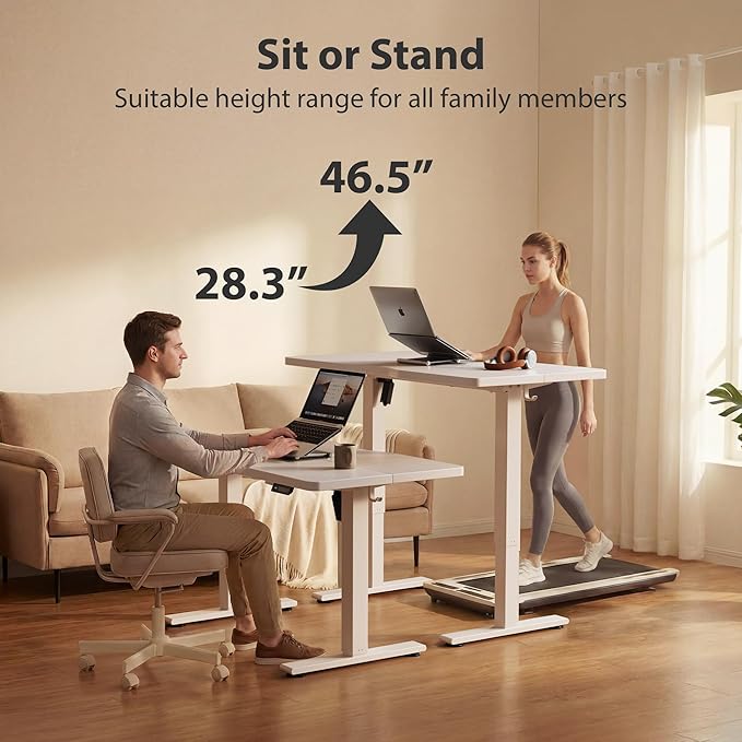 Cubiker Standing Desk, 48x24 Inches Sit Stand Home Office Desk, Electric Stand up Desk, Adjustable Desk with Splice Board, White Frame/White Top